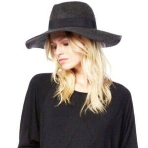 Michael Stars Floppy Wool Fedora Hat Wide-Brim Grosgrain Ribbon Grey/Gray OS